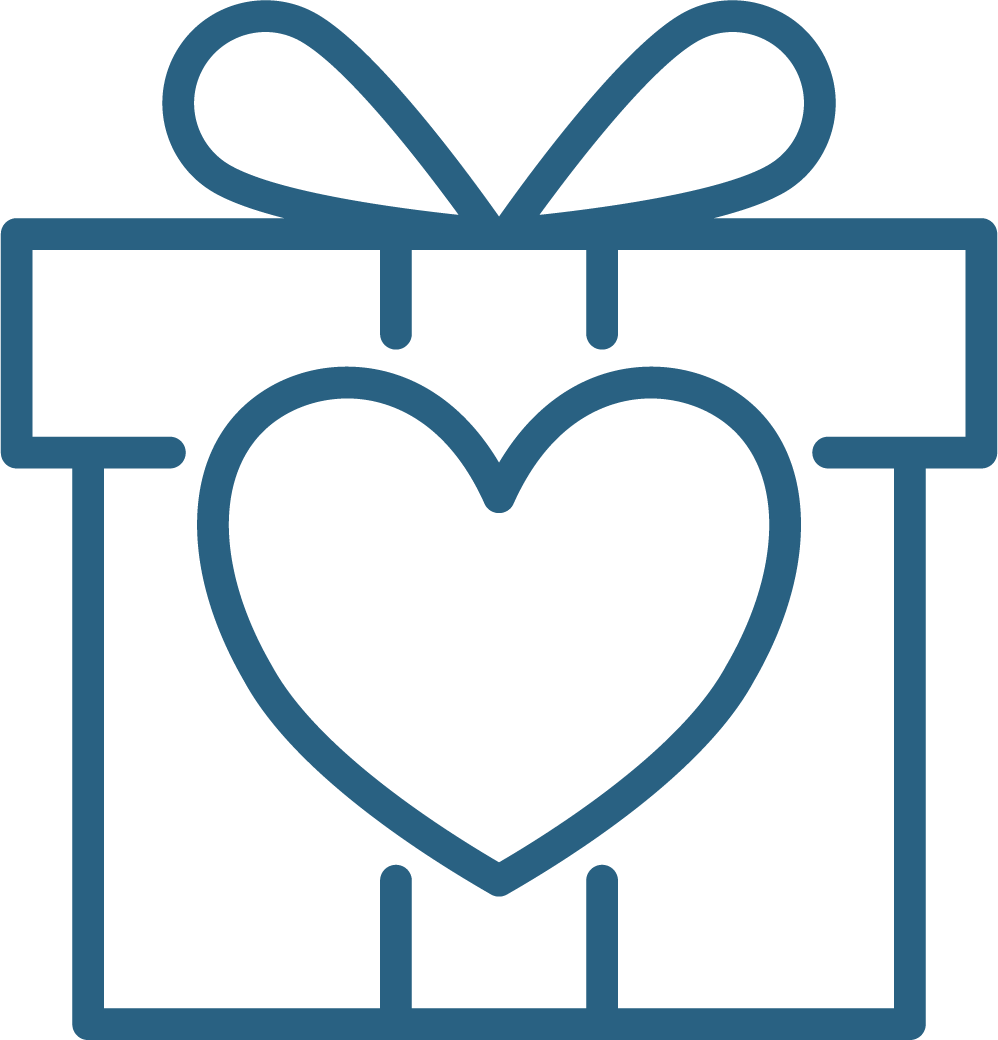 cône de cadeau avec un cœur, symbolisant une carte cadeau ou une attention bienveillante